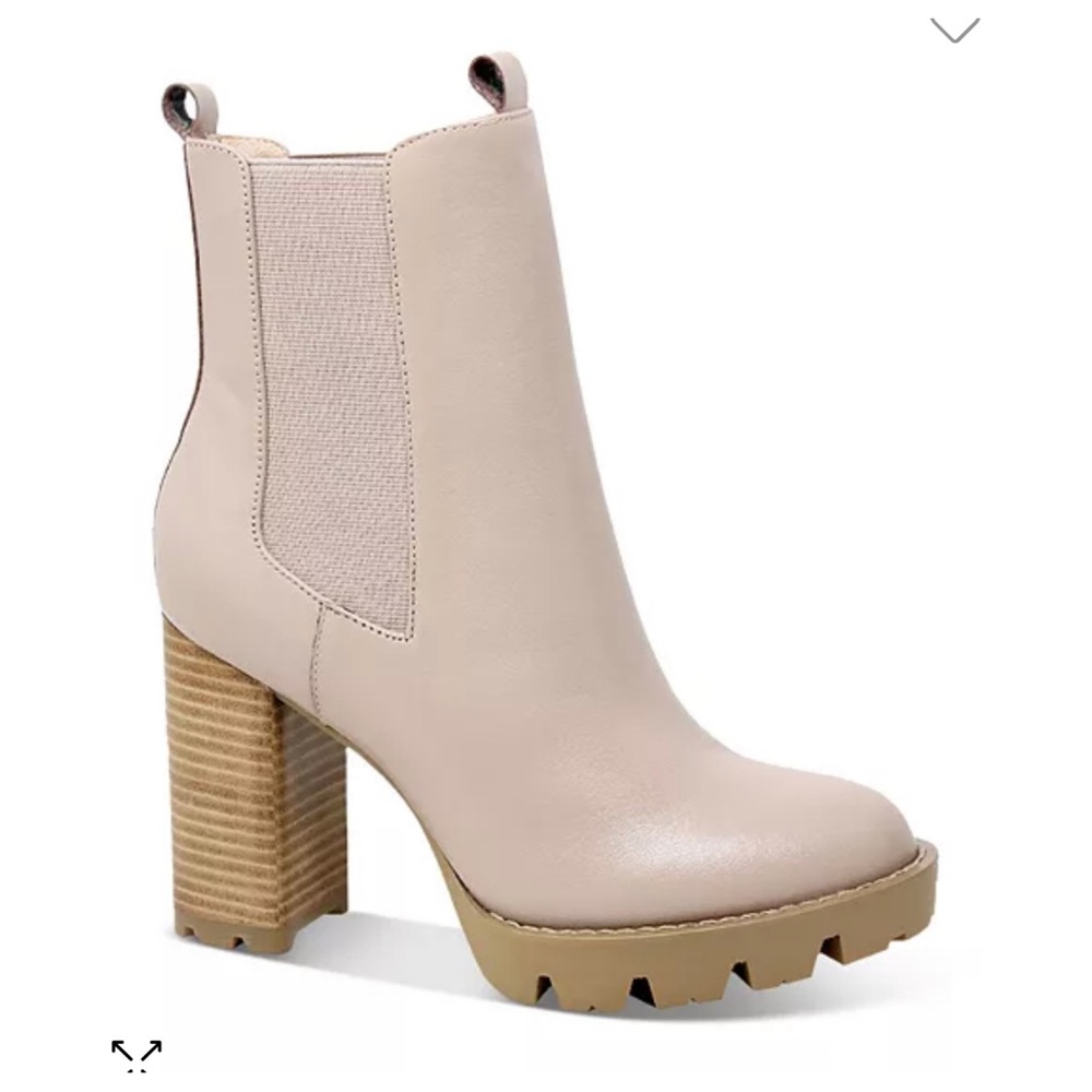 Charles David Gambit Dark Nude Leather Pull On Platform Booties Sz 9